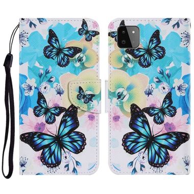 Peňaženkové kožené puzdro DRAWING na Samsung Galaxy A22 5G - Purple Butterfly