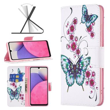 Peňaženkové kožené puzdro DRAWING na Samsung Galaxy A33 5G - Peach Blossom Butterfly