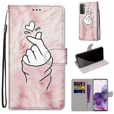 Peňaženkové kožené puzdro DRAWING na Samsung Galaxy S21 Plus 5G - Pink Hands Than Hearts