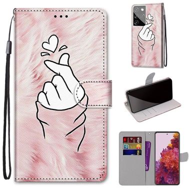 Peňaženkové kožené puzdro DRAWING na Samsung Galaxy S21 Ultra 5G - Pink Hands Than Hearts
