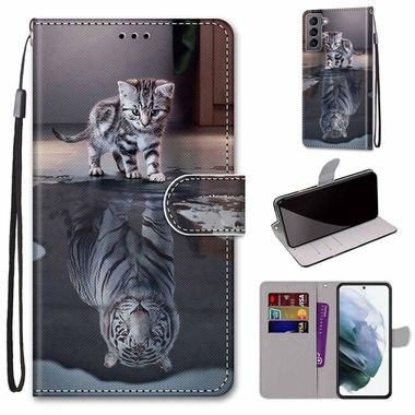 Peňaženkové kožené puzdro DRAWING na Samsung Galaxy S22 5G - Cat Becomes Tiger