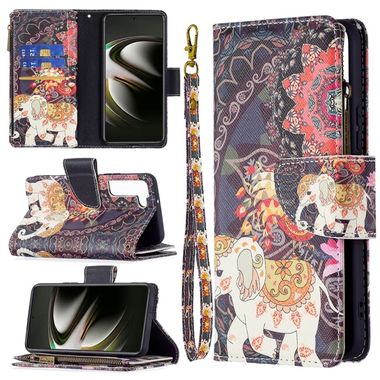 Peňaženkové kožené puzdro DRAWING na Samsung Galaxy S22 5G - Flower Elephants