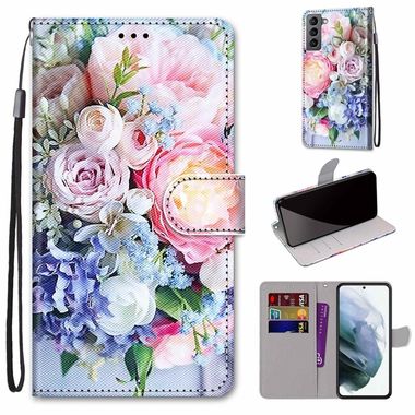 Peňaženkové kožené puzdro DRAWING na Samsung Galaxy S22 5G - Light Pink Bouquet