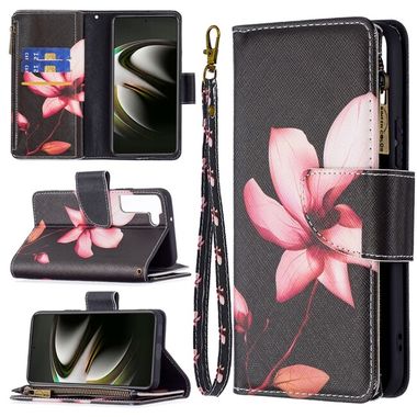 Peňaženkové kožené puzdro DRAWING na Samsung Galaxy S22 5G - Lotus