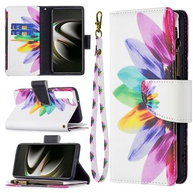 Peňaženkové kožené puzdro DRAWING na Samsung Galaxy S22 5G - Sun Flower