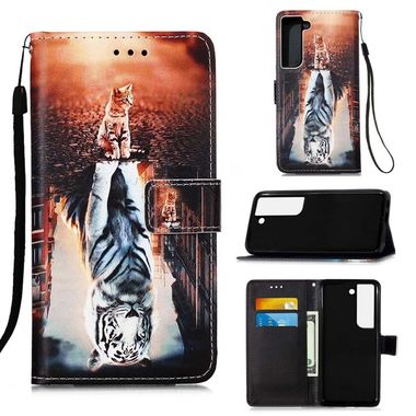 Peňaženkové kožené puzdro DRAWING na Samsung Galaxy S22 Plus 5G - Cat and Tiger