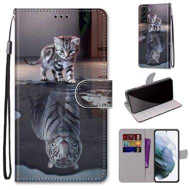 Peňaženkové kožené puzdro DRAWING na Samsung Galaxy S22 Plus 5G - Cat Becomes Tiger