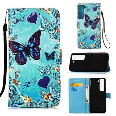 Peňaženkové kožené puzdro DRAWING na Samsung Galaxy S22 Plus 5G - Heart Butterfly