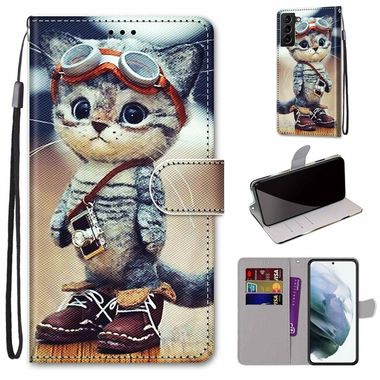 Peňaženkové kožené puzdro DRAWING na Samsung Galaxy S22 Plus 5G - Leather Shoes Cat