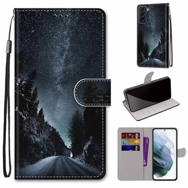 Peňaženkové kožené puzdro DRAWING na Samsung Galaxy S22 Plus 5G - Mountain Road Starry Sky