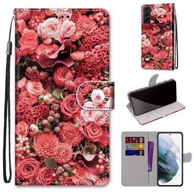 Peňaženkové kožené puzdro DRAWING na Samsung Galaxy S22 Plus 5G - Pink Rose Garden