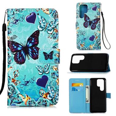 Peňaženkové kožené puzdro DRAWING na Samsung Galaxy S22 Ultra 5G - Heart Butterfly