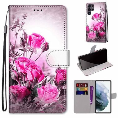 Peňaženkové kožené puzdro DRAWING na Samsung Galaxy S22 Ultra 5G - Wild Rose