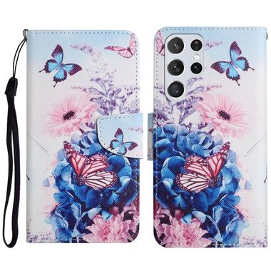 Peňaženkové kožené puzdro Drawing na Samsung Galaxy S23 5G – Purple Butterfly