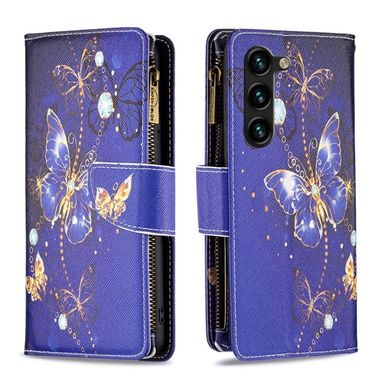 Peňaženkové kožené puzdro Drawing na Samsung Galaxy S24 Plus 5G - Purple Butterfly