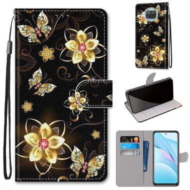 Peňaženkové kožené puzdro DRAWING na Xiaomi Mi 10T Lite 5G - Gold Diamond Butterfly