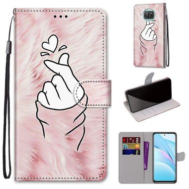 Peňaženkové kožené puzdro DRAWING na Xiaomi Mi 10T Lite 5G - Pink Hands Heart