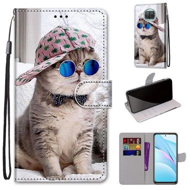 Peňaženkové kožené puzdro DRAWING na Xiaomi Mi 10T Lite 5G - Slant Hat Blue Mirror Cat