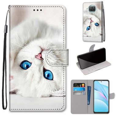 Peňaženkové kožené puzdro DRAWING na Xiaomi Mi 10T Lite 5G - White Kitten