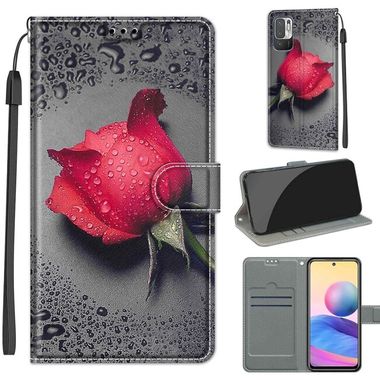 Peňaženkové kožené puzdro DRAWING na Xiaomi Redmi Note 10 5G - Black Water Drop Rose