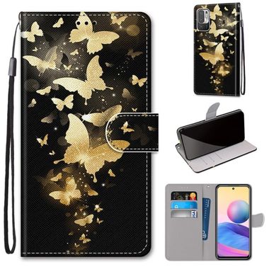 Peňaženkové kožené puzdro DRAWING na Xiaomi Redmi Note 10 5G - Golden Butterfly Group