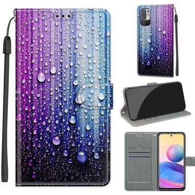 Peňaženkové kožené puzdro DRAWING na Xiaomi Redmi Note 10 5G - Purple Blue Water Drops