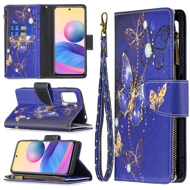 Peňaženkové kožené puzdro DRAWING na Xiaomi Redmi Note 10 5G - Purple Butterfly