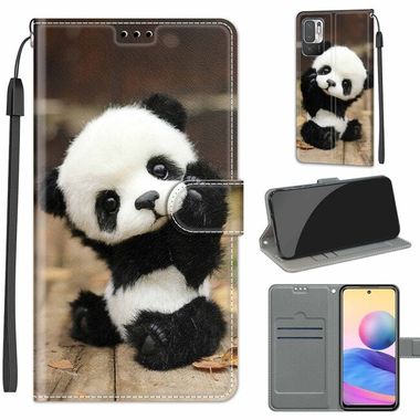 Peňaženkové kožené puzdro DRAWING na Xiaomi Redmi Note 10 5G - Wood Board Panda