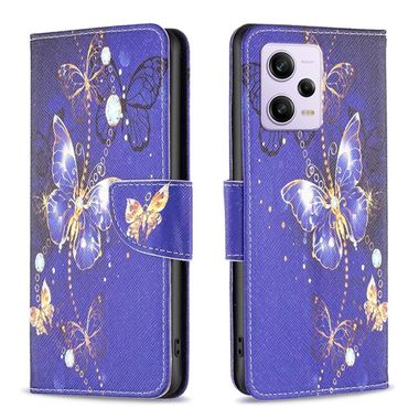 Peňaženkové kožené puzdro Drawing na Xiaomi Redmi Note 12 Pro+ 5G - Purple Butterfly