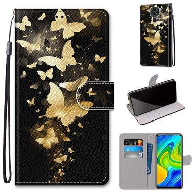 Peňaženkové kožené puzdro DRAWING na Xiaomi Redmi Note 9 - Golden Butterfly Group