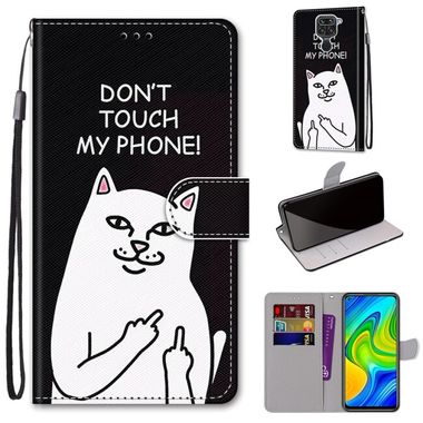 Peňaženkové kožené puzdro DRAWING na Xiaomi Redmi Note 9 - Middle Finger White Cat