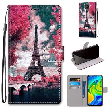 Peňaženkové kožené puzdro DRAWING na Xiaomi Redmi Note 9 - Pink Flower Tower Bridge