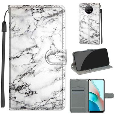 Peňaženkové kožené puzdro DRAWING na Xiaomi Redmi Note 9T - Biely marble