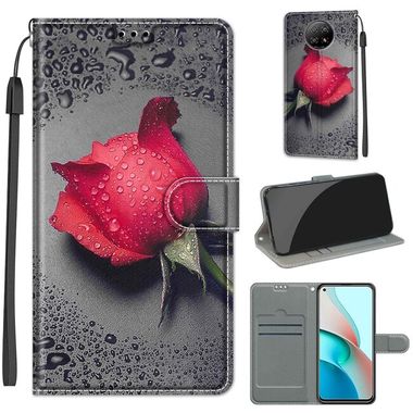 Peňaženkové kožené puzdro DRAWING na Xiaomi Redmi Note 9T - Black Water Drop Rose