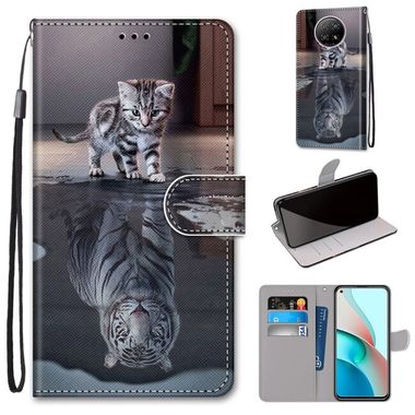 Peňaženkové kožené puzdro DRAWING na Xiaomi Redmi Note 9T - Cat Becomes Tiger