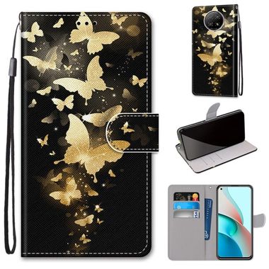 Peňaženkové kožené puzdro DRAWING na Xiaomi Redmi Note 9T - Golden Butterfly Group