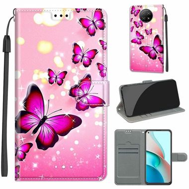 Peňaženkové kožené puzdro DRAWING na Xiaomi Redmi Note 9T - Gradient Pink Flying Butterflies