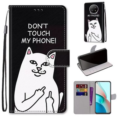 Peňaženkové kožené puzdro DRAWING na Xiaomi Redmi Note 9T - Middle Finger White Cat