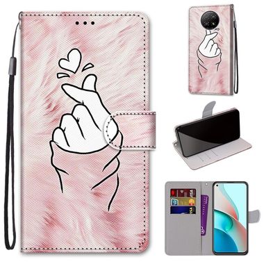 Peňaženkové kožené puzdro DRAWING na Xiaomi Redmi Note 9T - Pink Hands Heart