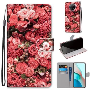 Peňaženkové kožené puzdro DRAWING na Xiaomi Redmi Note 9T - Pink Rose Garden