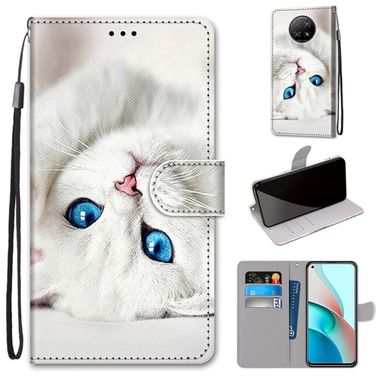 Peňaženkové kožené puzdro DRAWING na Xiaomi Redmi Note 9T - White Kitten