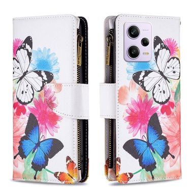 Peňaženkové kožené puzdro Drawing Zipper na Xiaomi Redmi Note 12 Pro+ 5G - Two Butterflies