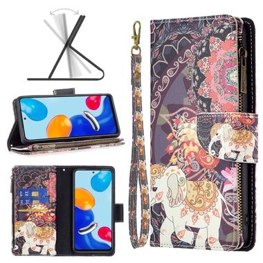 Peňaženkové kožené puzdro Drawing Zipper na Xiaomi Redmi Note 12S - Flower Elephants