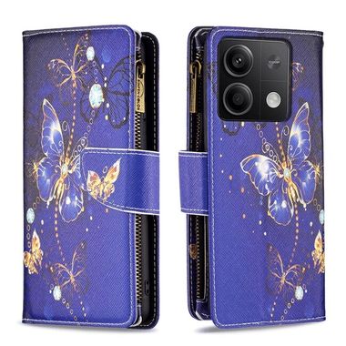 Peňaženkové kožené puzdro Drawing Zipper na Xiaomi Redmi Note 13 4G - Purple Butterfly