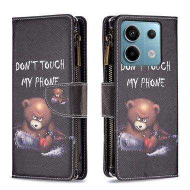 Peňaženkové kožené puzdro Drawing Zipper na Xiaomi Redmi Note 13 Pro 4G - Bear