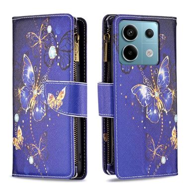 Peňaženkové kožené puzdro Drawing Zipper na Xiaomi Redmi Note 13 Pro 4G - Purple Butterfly