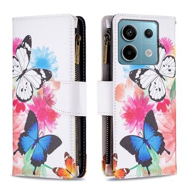 Peňaženkové kožené puzdro Drawing Zipper na Xiaomi Redmi Note 13 Pro 4G - Two Butterflies