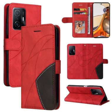 Peňaženkové kožené puzdro DUAL-COLOR na Xiaomi Mi 11T / 11T Pro – Červená