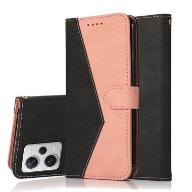 Peňaženkové kožené puzdro Dual Stitching na Xiaomi Redmi Note 12 Pro+ 5G - Čierno ružovo zlatá