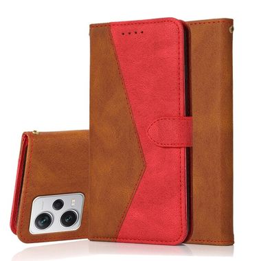 Peňaženkové kožené puzdro Dual Stitching na Xiaomi Redmi Note 12 Pro+ 5G - Hnedo červená